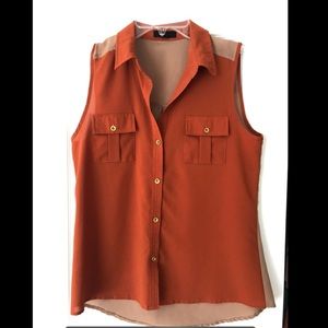 Orang and tank button down tank top